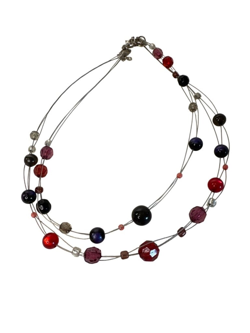 Floating Necklace Multicolor Beaded Multi-Strand Choker Wire Station 16"